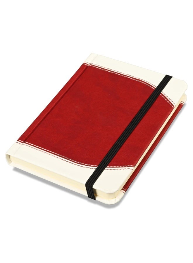 FIS® Hard Cover Notebook, Italian PU Materials, A6 Size, 240 Pages, Plain No Ruling, Round Corners with Elastic Band Closure, 70gsm Italian Ivory Paper, 1 Piece, White with Red Color-FSNBA6PL1501 - Image 1